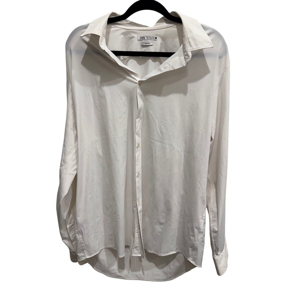 Zara White Button‎ Up Shirt Slim Fit, Size XL